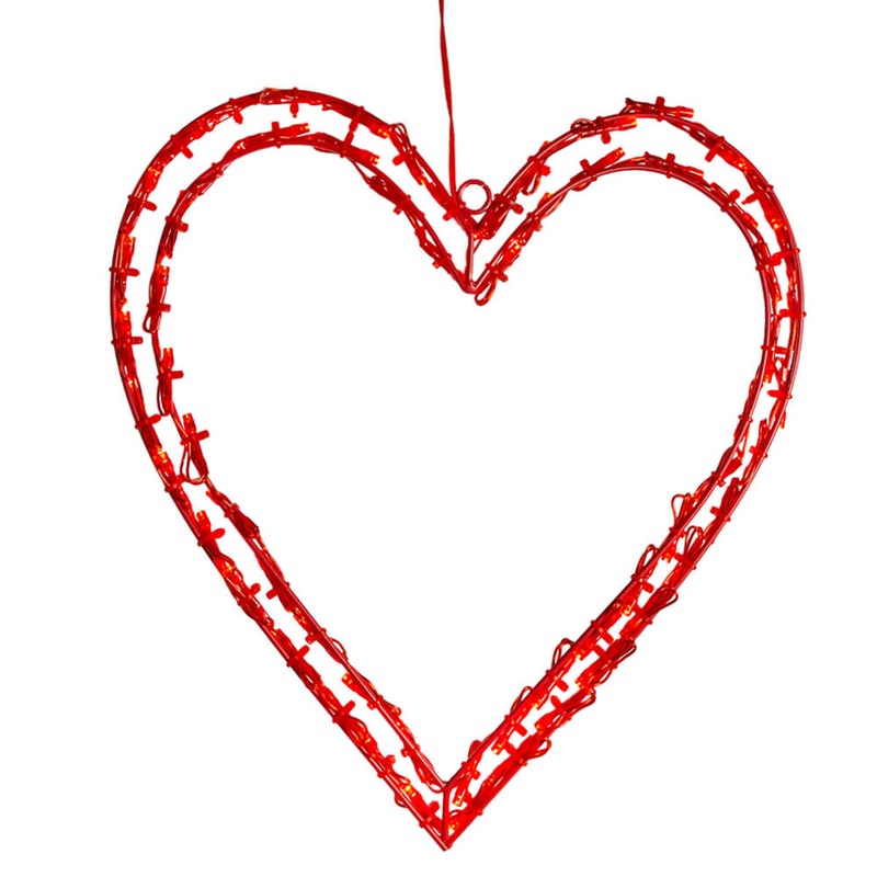 Lighted LED Red Heart Window Decor