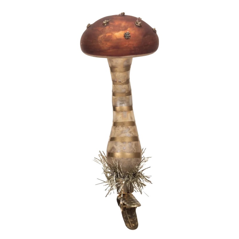 Mercury Glass Brown Top Mushroom Clip-On Ornament