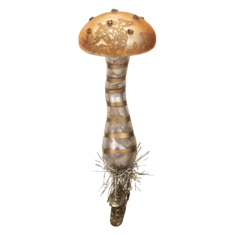 Mercury Glass Gold Top Mushroom Clip-On Ornament