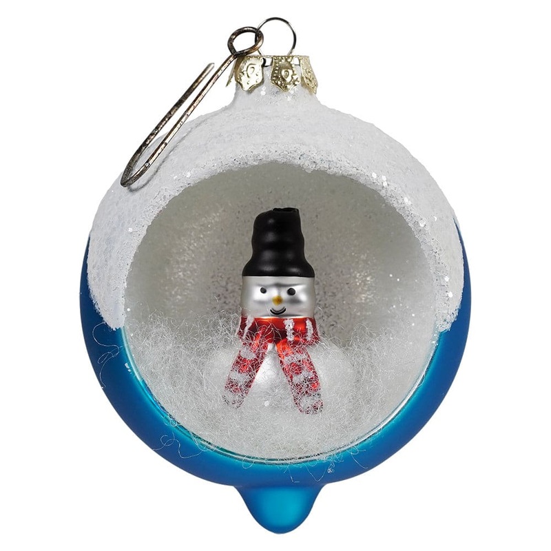 Retro Blue Snowman Indent Ornament