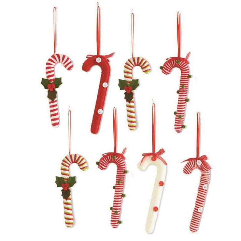 Yarn Candy Cane Christmas Ornaments Set/8