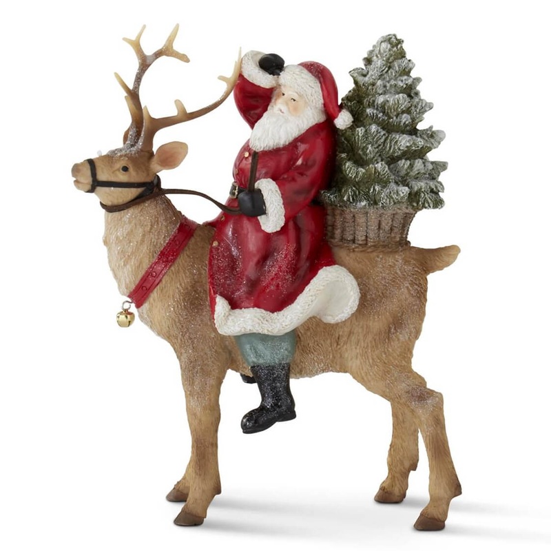 10.25″ Glittered Santa Riding Reindeer