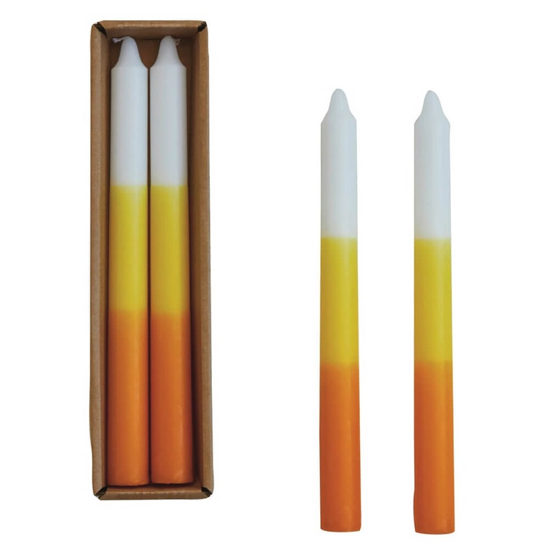 10″ Unscented Candy Corn Taper Candles Boxed Set/2