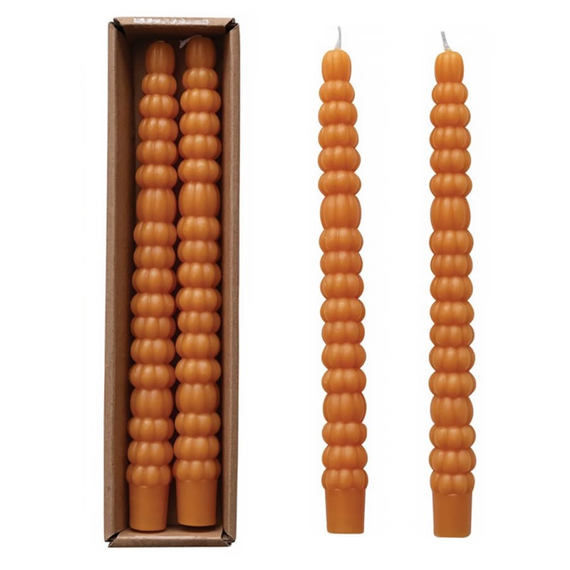 10″ Unscented Orange Pumpkin Taper Candles Boxed Set/2