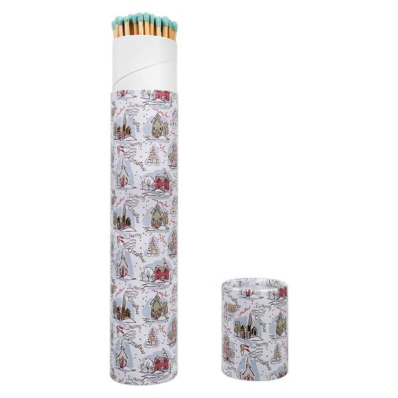 11.75″ “Long Safety Matches In Winter Village Scene Matchbox Tube