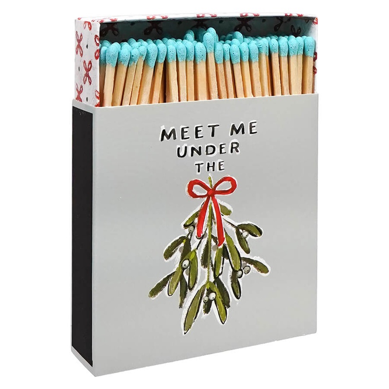 4.25″ Long Safety Matches In Embossed Mistletoe Matchbox With Saying
