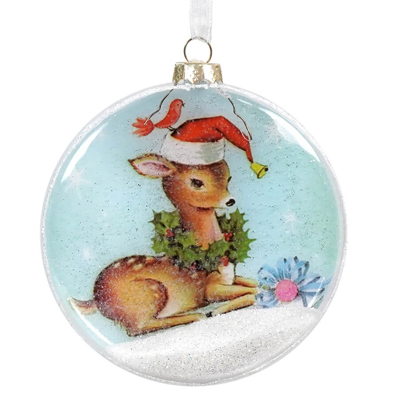 Brights Christmas Deer Glass Disc Ornament