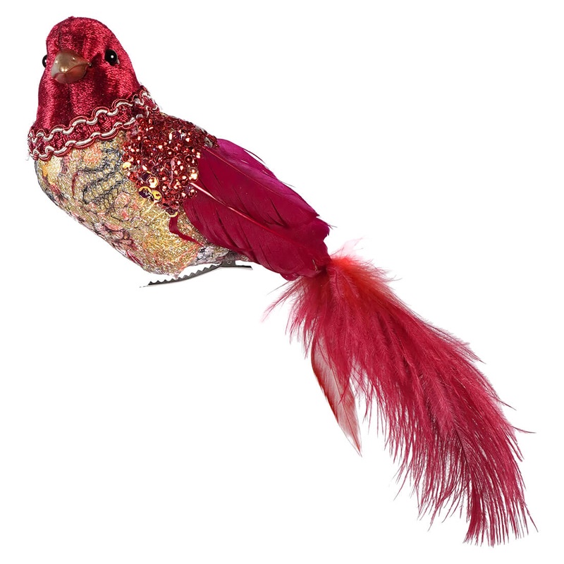 Muliticolored Feather, Glitter & Sequins Clip-On Bird Ornament