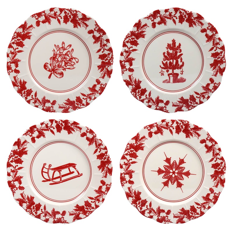 8″ Yuletide Scalloped Melamine Plates Set/4