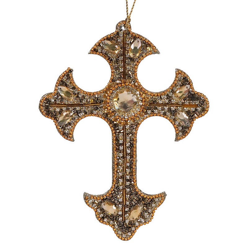 Beaded & Jeweled Gold Cross Ornament