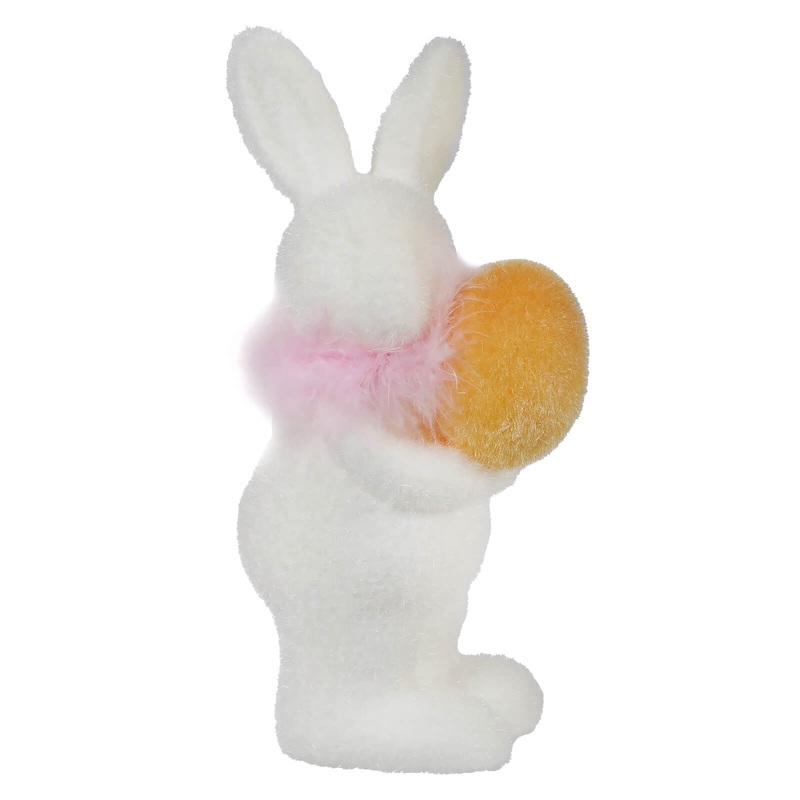 10″ Flocked White Bunny Holding Yellow Egg