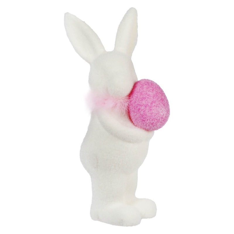 16″ Flocked White Bunny Holding Pink Egg