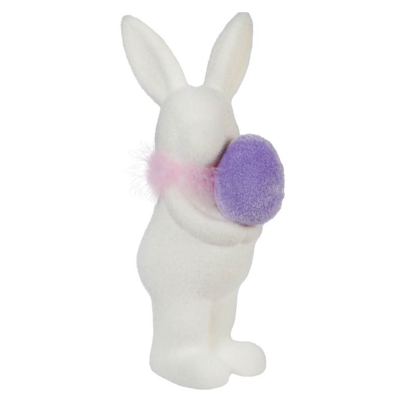 16″ Flocked White Bunny Holding Purple Egg