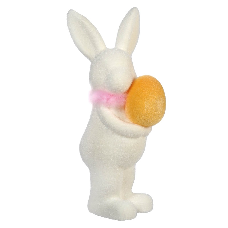 16″ Flocked White Bunny Holding Yellow Egg