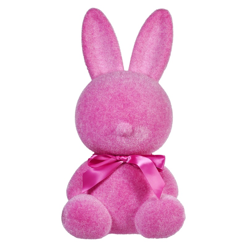 20″ Large Flocked Hot Pink Sitting Bunny