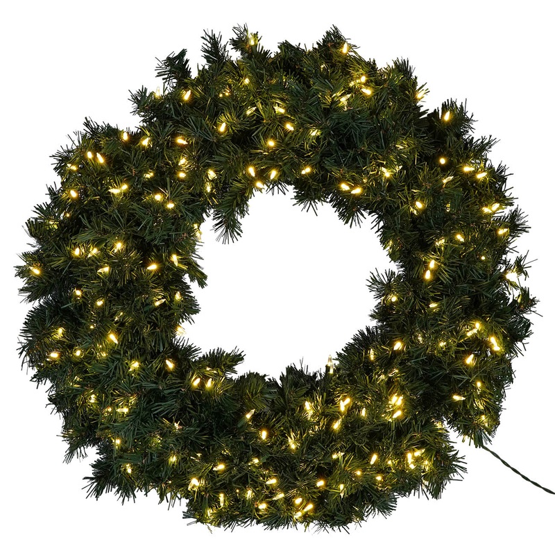 36″ Lighted Aspen Spruce Wreath With 350 Tips & 200 Warm White LED Lights
