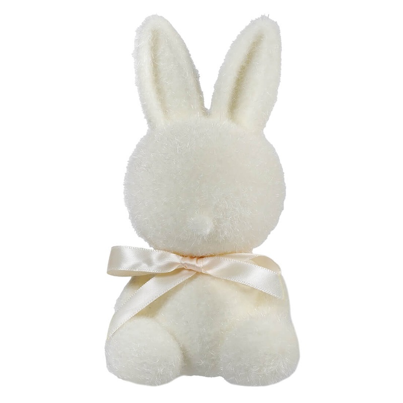 7″ Flocked Sitting White Bunny