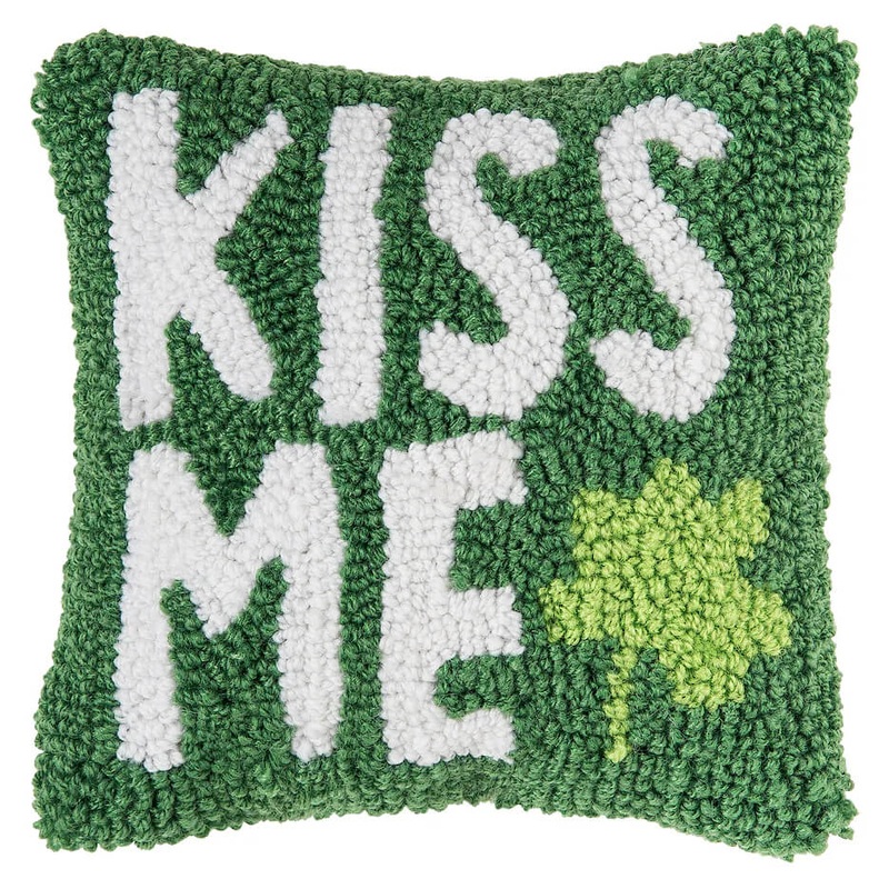 “Kiss Me” Clover Hooked Pillow