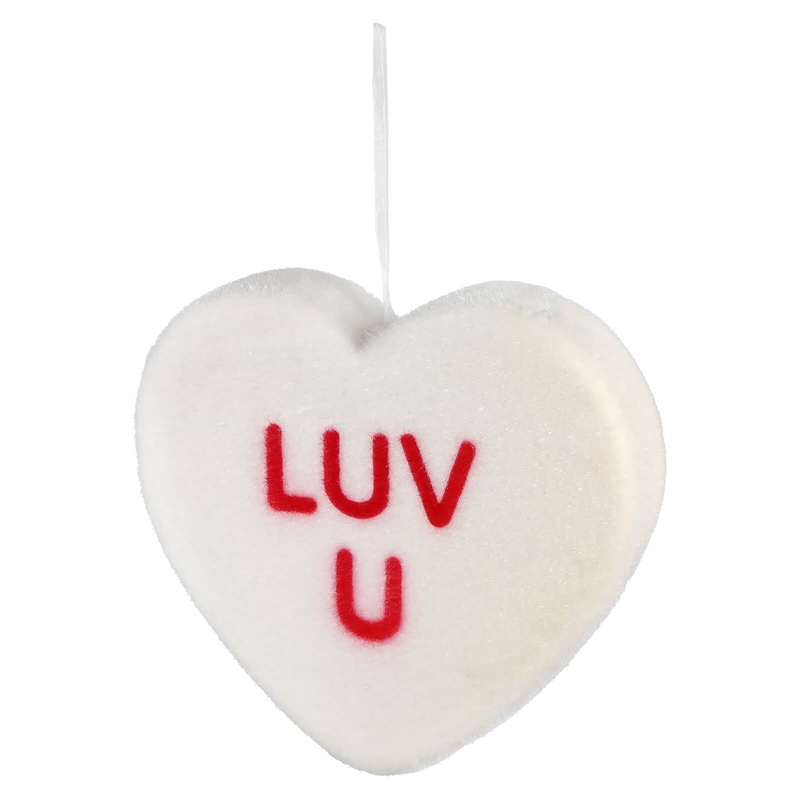 “LUV U” Large Flocked White Conversation Heart