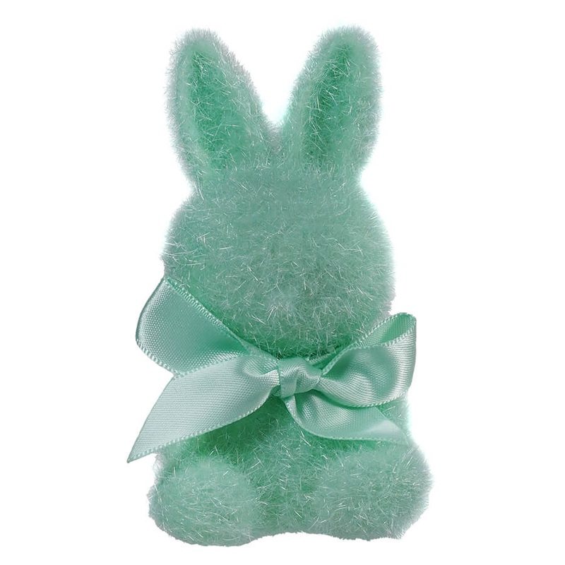 Small Aqua Flocked Sitting Bunny