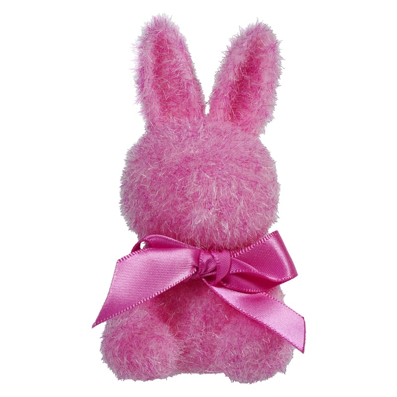 Small Hot Pink Flocked Sitting Bunny