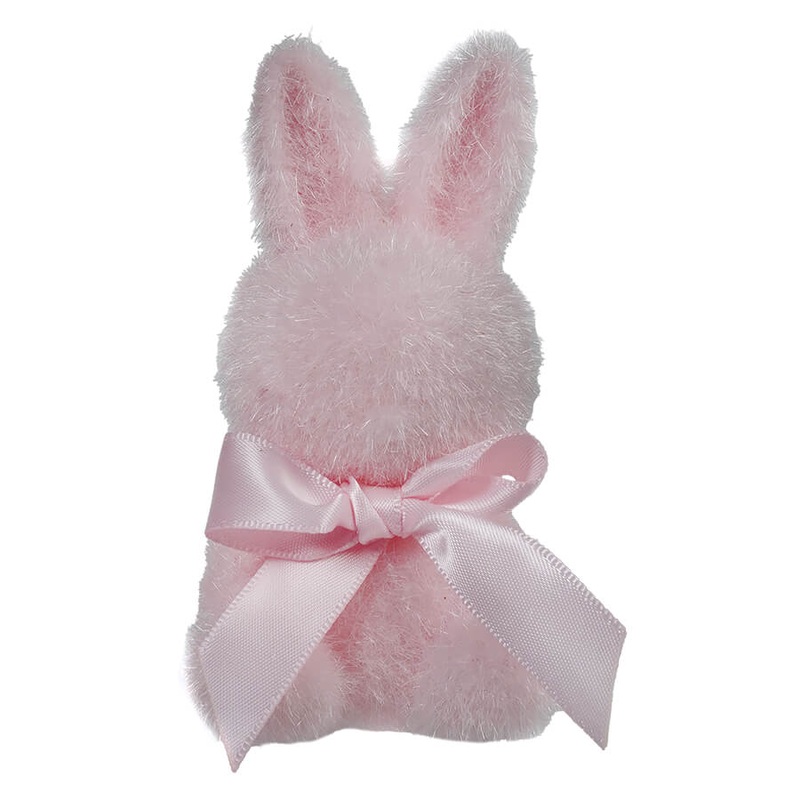 Small Pink Flocked Sitting Bunny