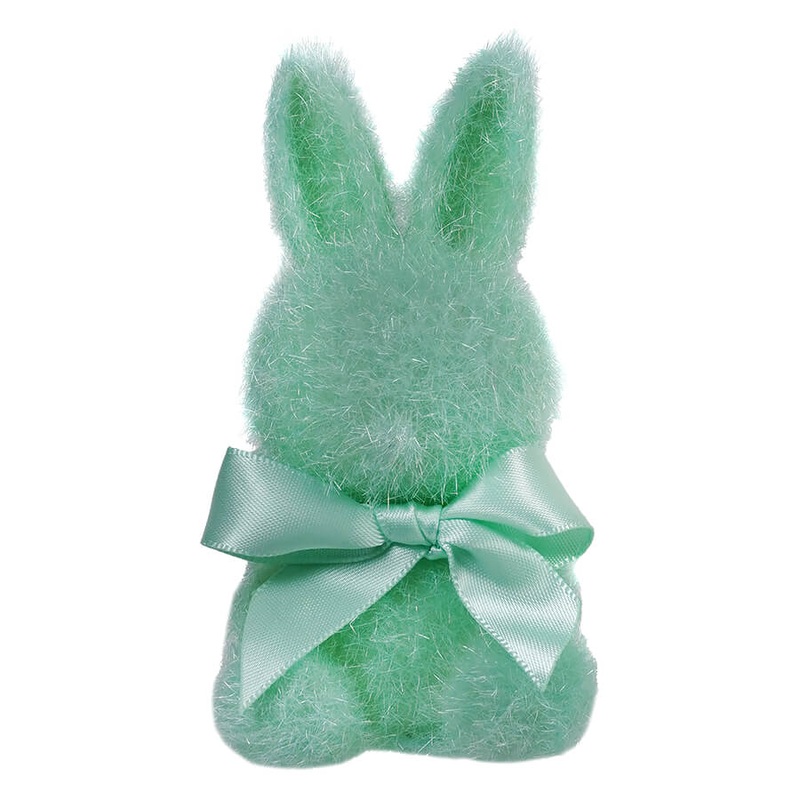 Small Teal Flocked Sitting Bunny