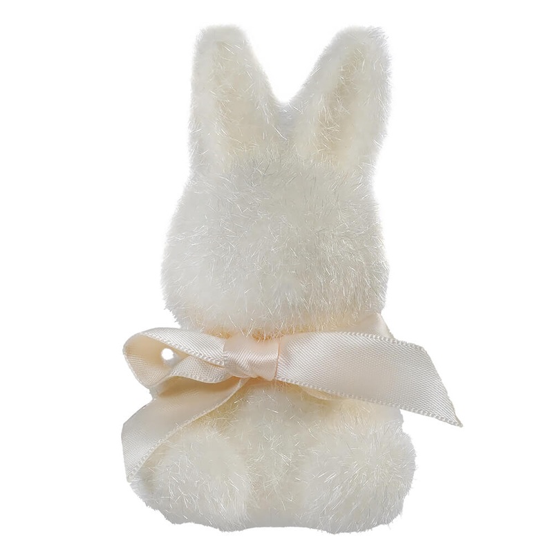 Small White Flocked Sitting Bunny