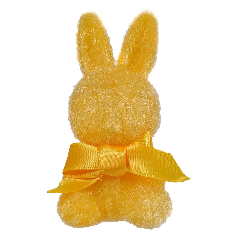 Small Yellow Flocked Sitting Bunny