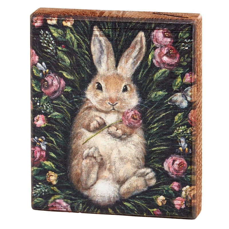 Snuggling Bunny Block Sign
