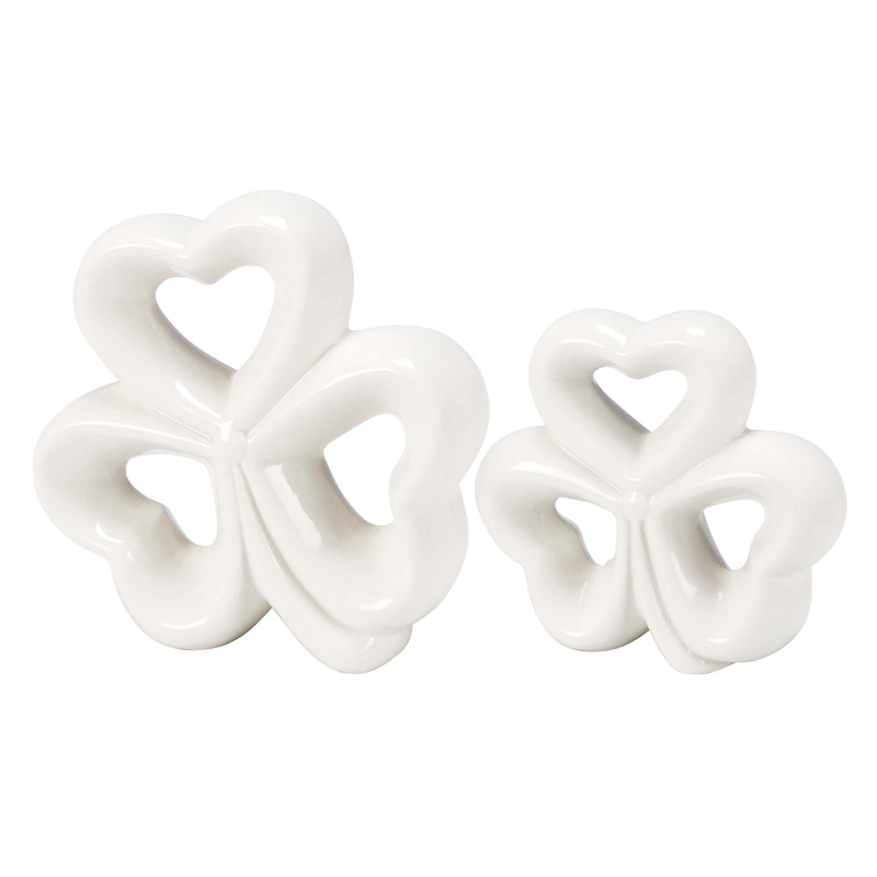 White Stoneware Shamrock Figurines Set/2