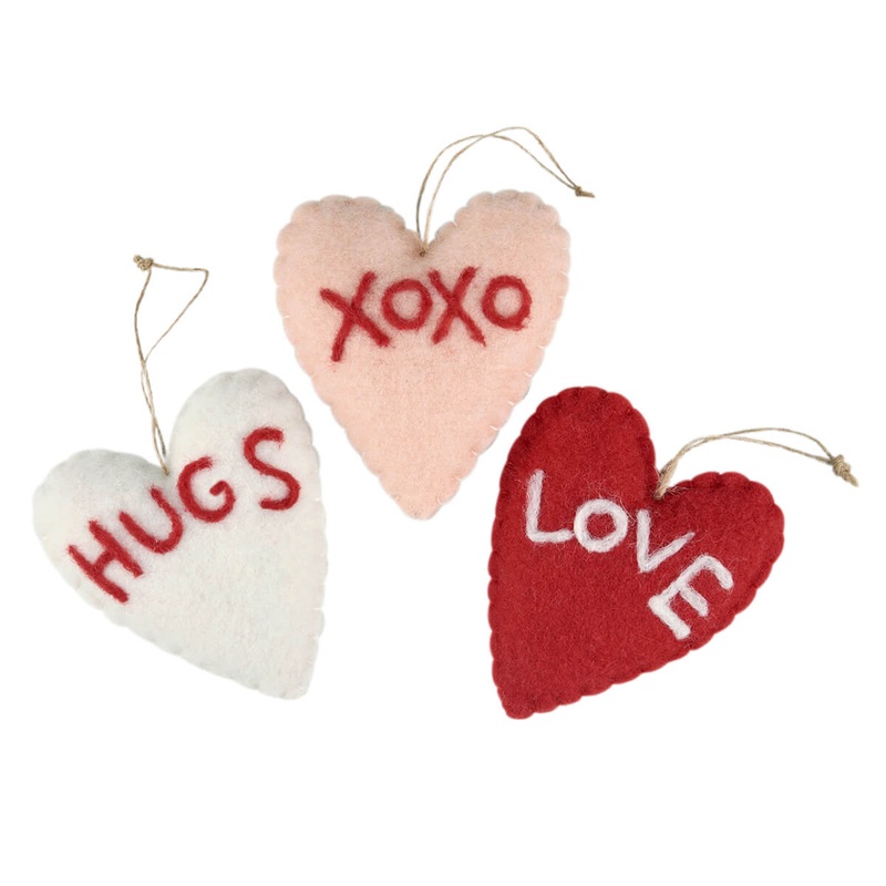 XOXO Wool Heart Ornaments Set/3
