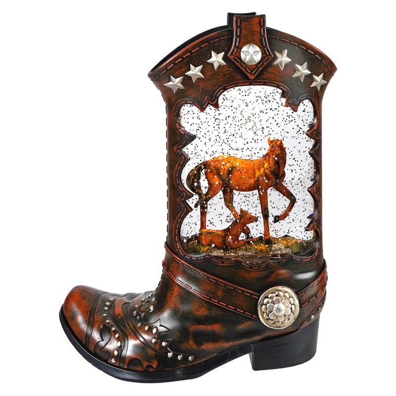 10.25″ LED Lighted Cowboy Boot With Horses Spinning Water Globe