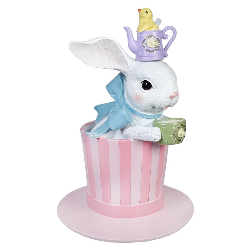 10″ Teatime Bunny & Chick In Pink Top Hat