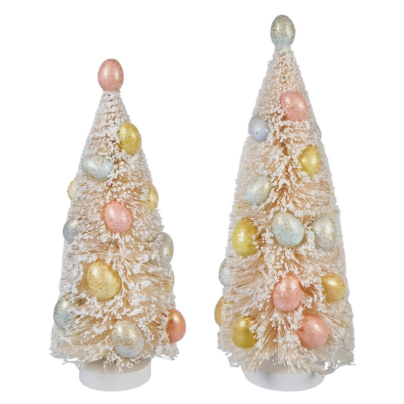 11″ & 13″ Cream Sugared Sisal Easter Egg Trees Set/2