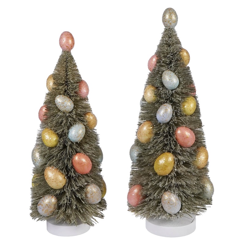 11″ & 13″ Spring Green Sugared Sisal Easter Egg Trees Set/2