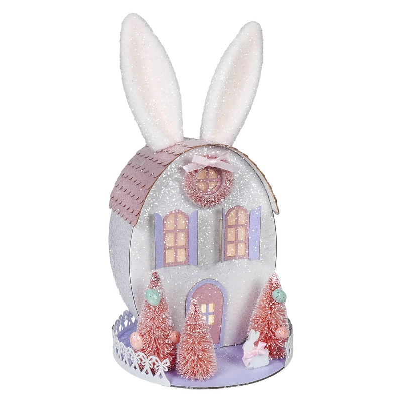 12.5″ Lighted LED Pink & Purple Easter Bunny Ears House