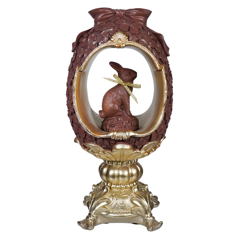 12″ Gold & Chocolate Bunny & Egg Pedestal