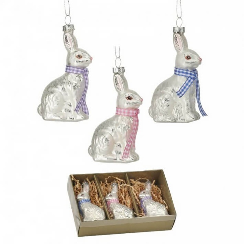 4″ Glass Ivory Spring Bunny Ornaments Boxed Set/3