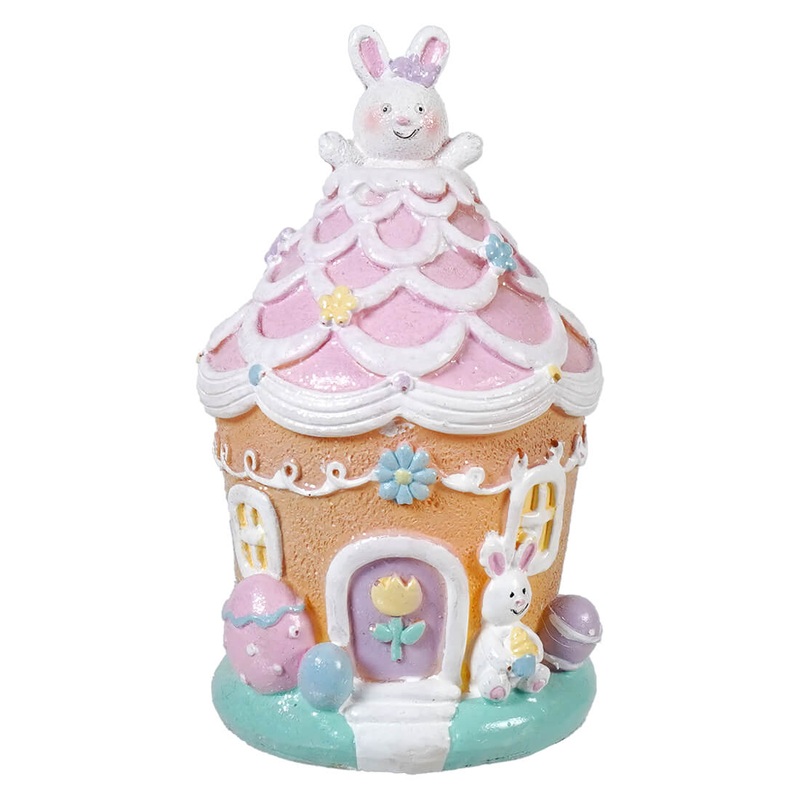 6.5″ Lighted Resin Easter Bunny Pink Ice Cream House