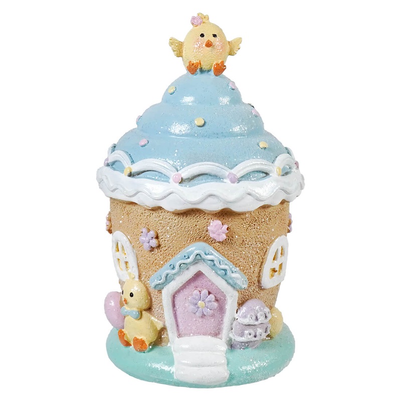 6.5″ Lighted Resin Easter Chick Blue Ice Cream House