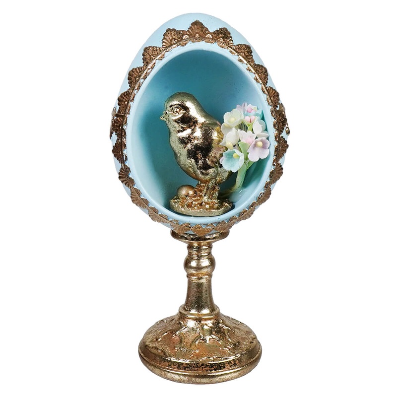 7″ Blue & Gold Chick Egg Pedestal