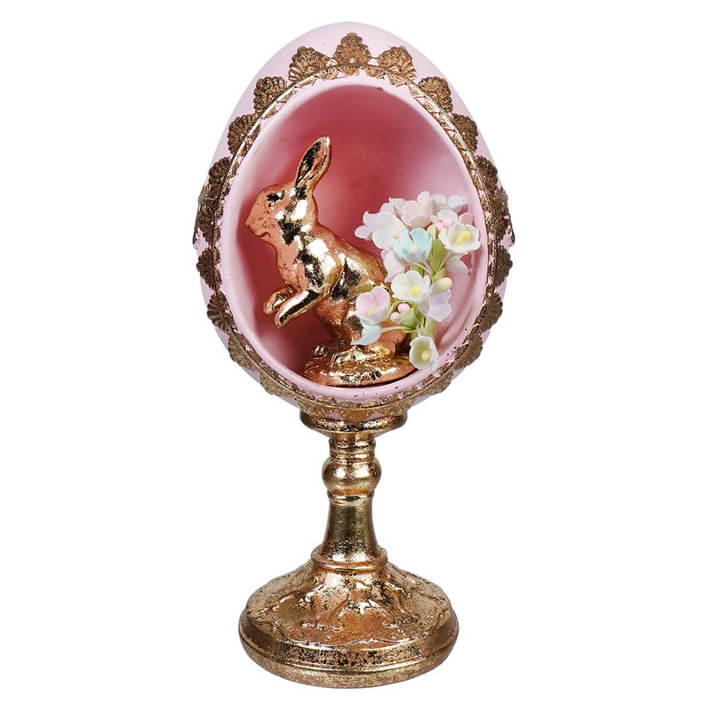 7″ Pink & Gold Bunny Egg Pedestal