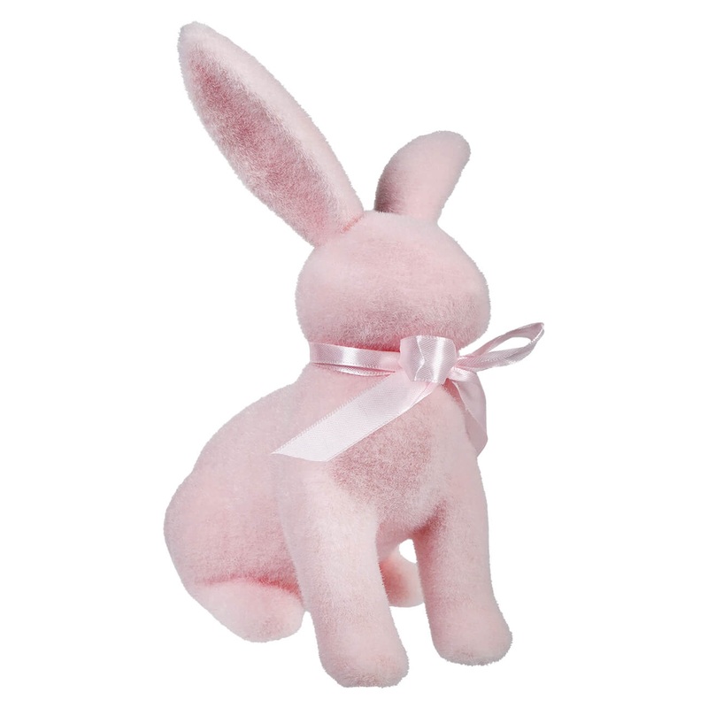 Sitting Pastel Pink Flocked Bunny