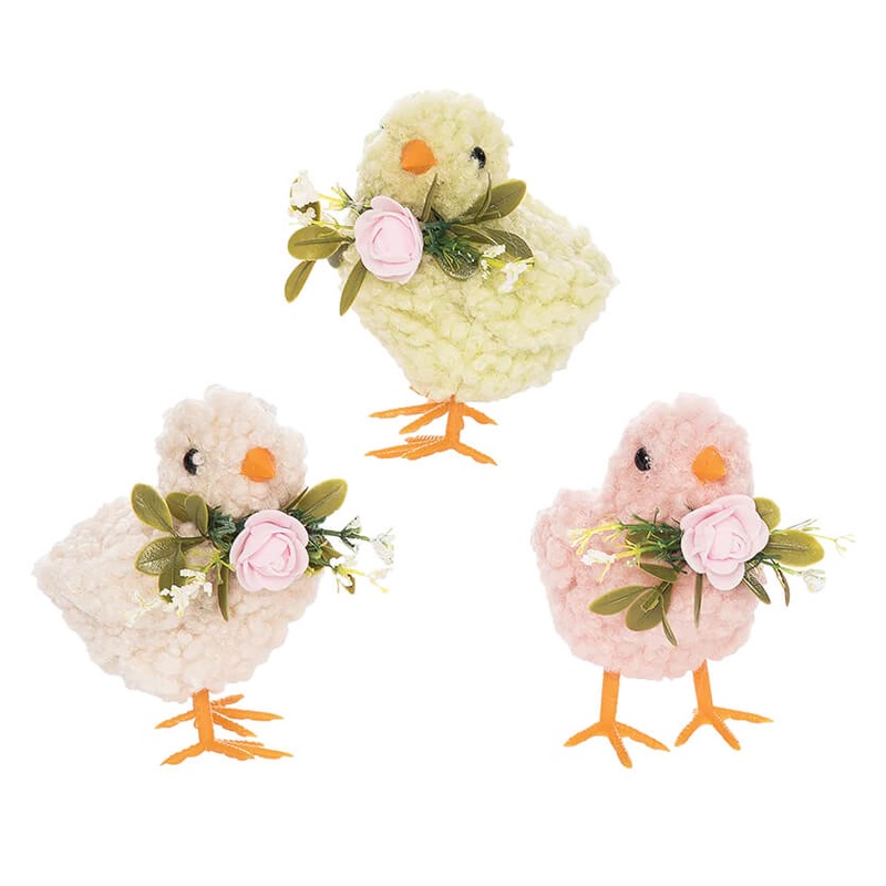Standing Pastel Green, Pink & White Spring Chicks Set/3
