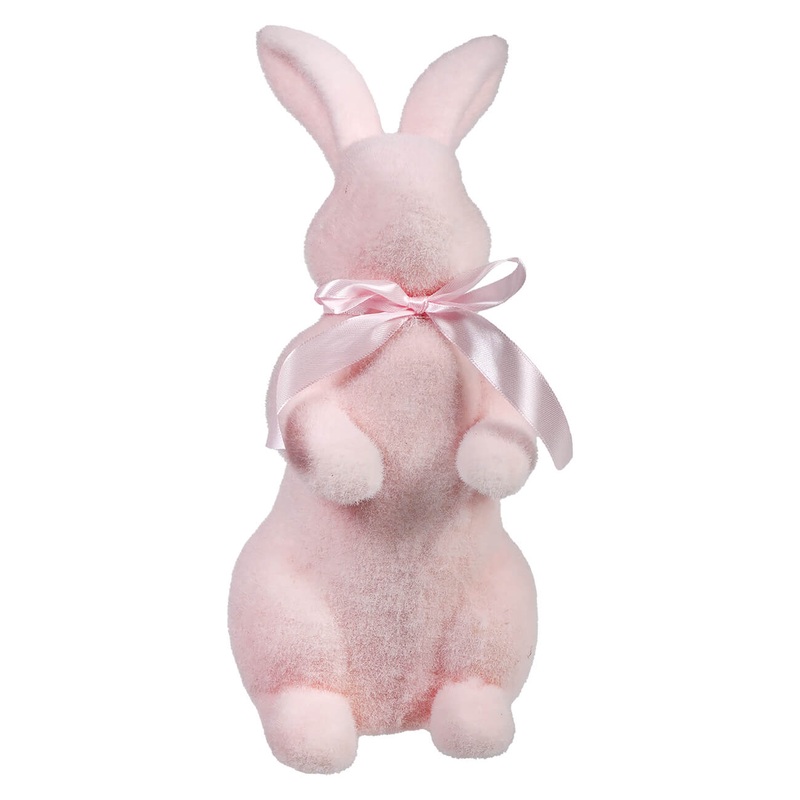 Standing Pastel Pink Flocked Bunny