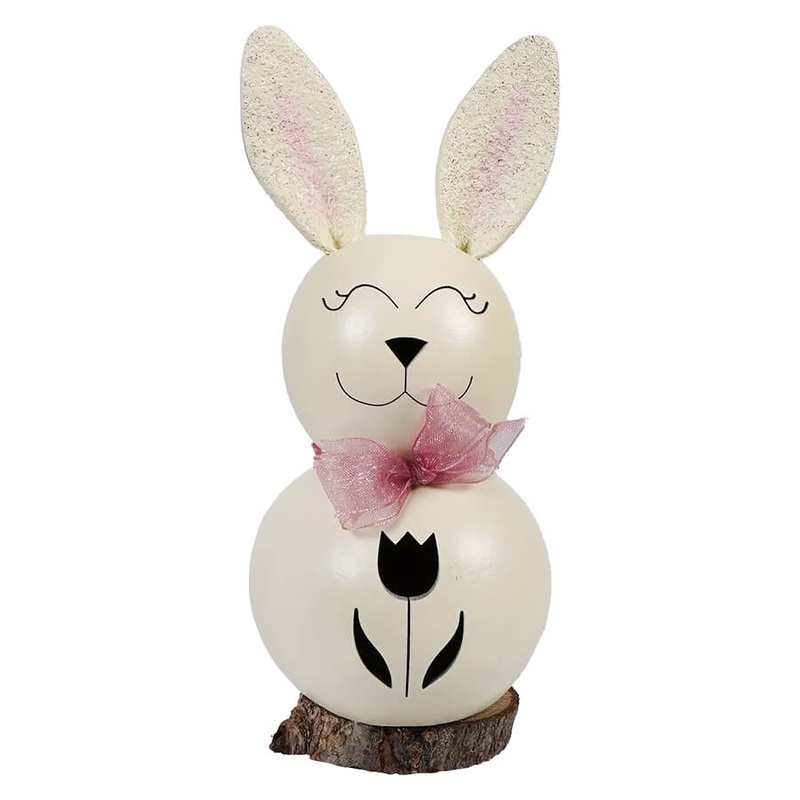 Tiny Poppy Bunny Gourd With Tulip Cutout & Mauve Bow