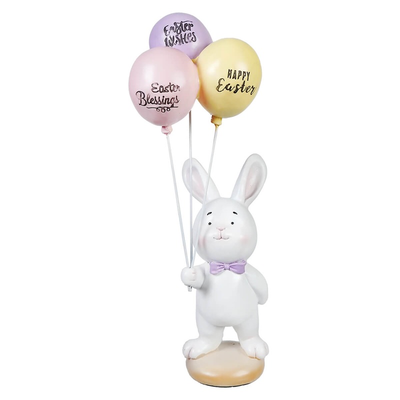 White Bunny Holding Easter Wishes Balloons