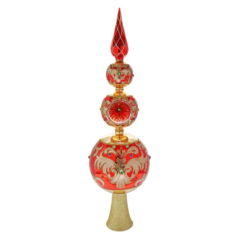 15.75″ Bellissimo Glass Red & Gold Finial Tree Topper