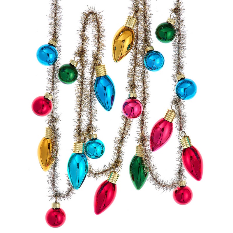 6FT Gold Tinsel With Glass C7 Style Bulbs Garland